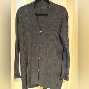 DANA BUCHMAN Classic Cardigan charcoal grey 100% extra fine merino wool Sz-S